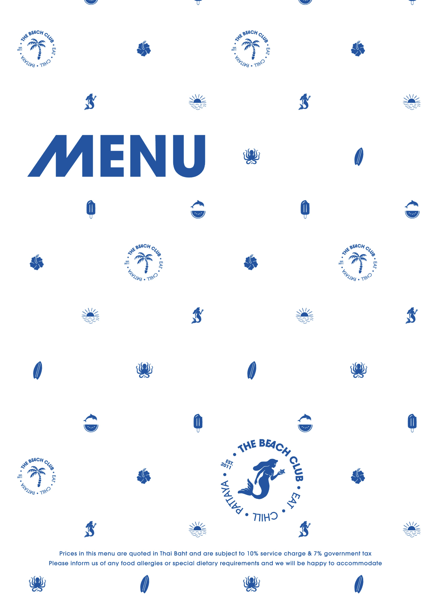 The Beach Club Menu